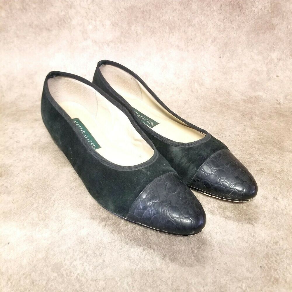 Naturalizer Womens  825N13 Size 8.5 Black  Slip On Cap Toe Flats